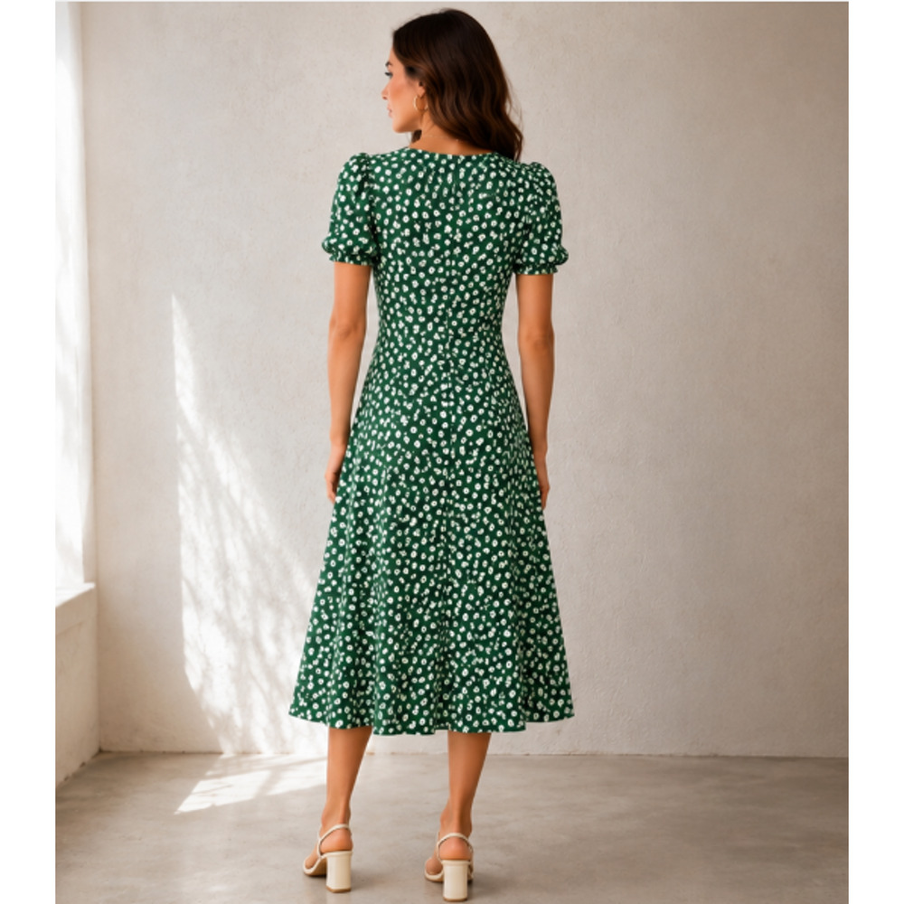 Reformation Lacey Green Floral Midi Dress Sz 12 Puff Sleeve Cottagecore Prairie - Picture 5 of 12